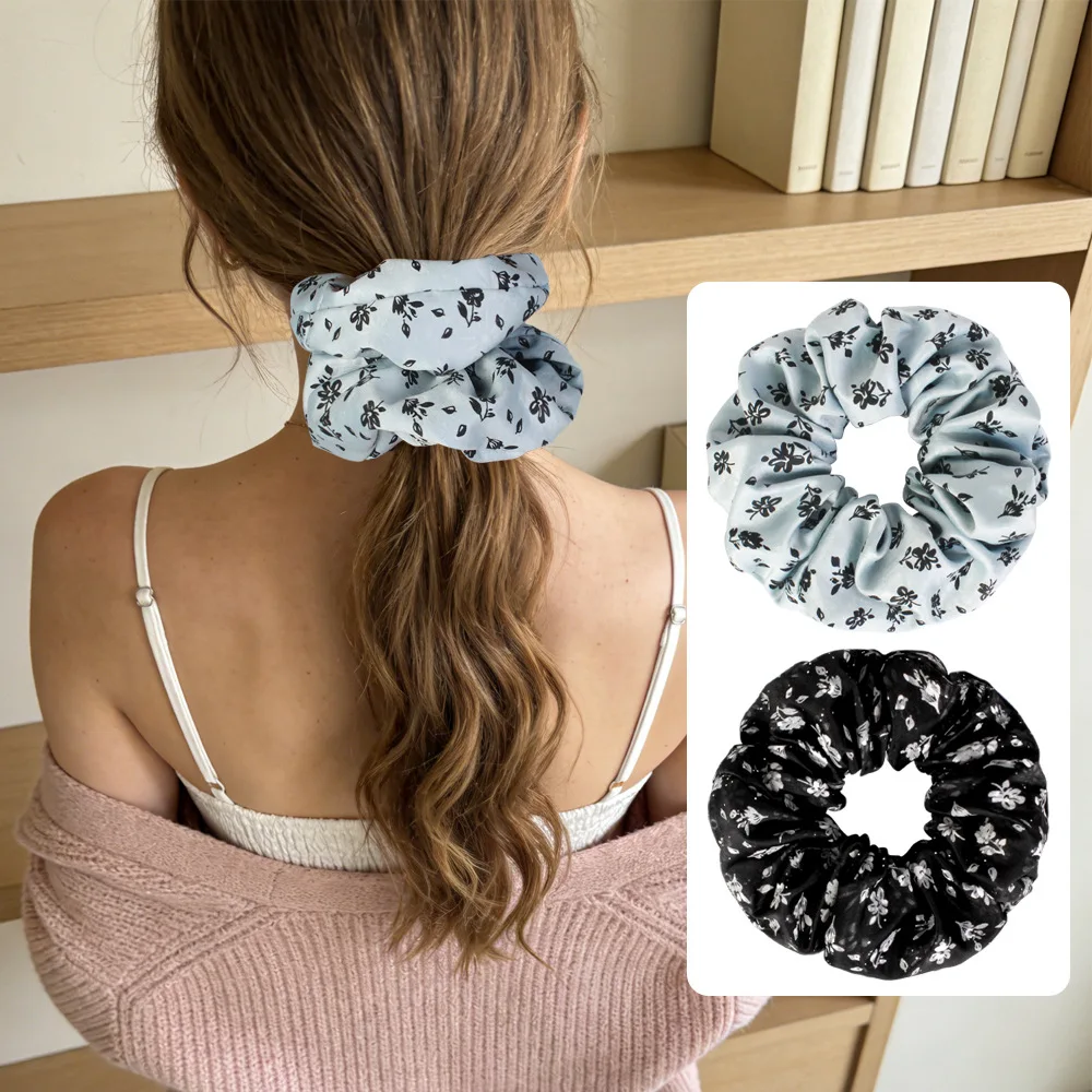 Vintage Botanical Print Hair Scrunchies Elegant French Style Patterned Hair Bands Voluminous Ponytail Holder For Holiday