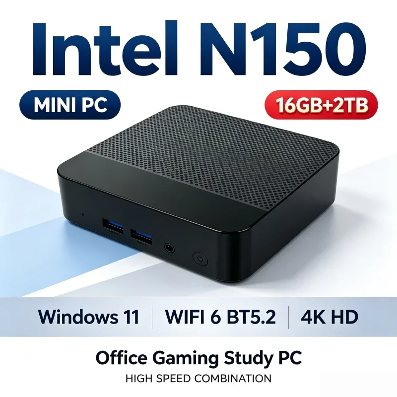 High‑Performance Mini PC Intel N150 16GB RAM 1TB‑2TB SSD WiFi6 BT5.2 4K 60Hz HD Portable Computer for Office Gaming Study Use