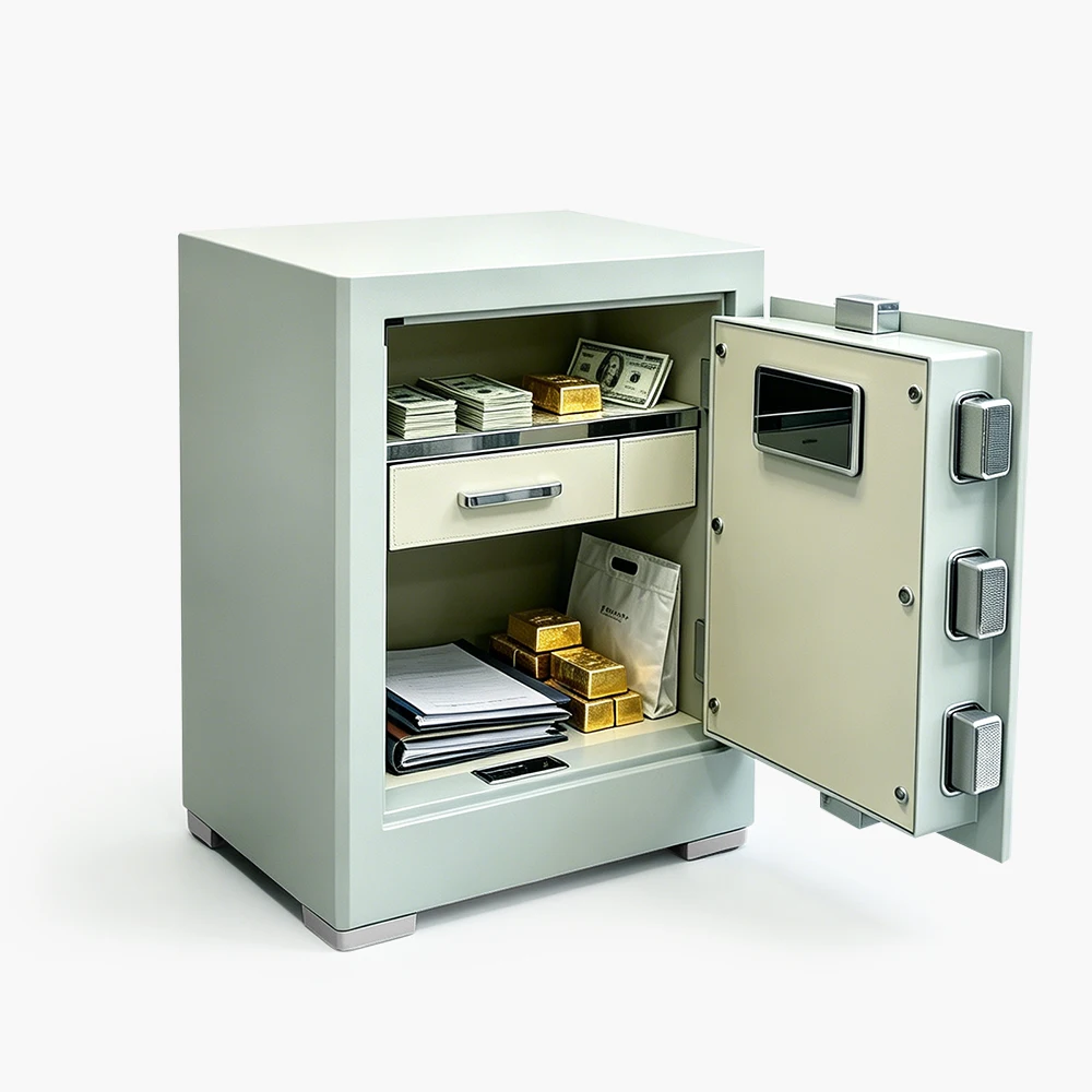 Heavy Duty 10mm Door Safe Electronic Fingerprint Lock Acrylic Smart Panel Hidden Compartment Hand-Stitched Leather Safe