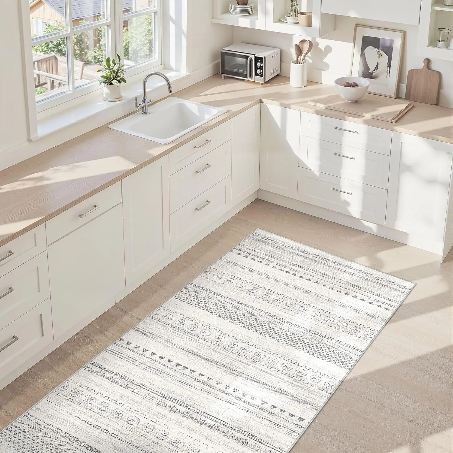 Washable Boho Farmhouse Bohemian Neutral Large Moroccan Geometric Soft No Slip Indoor Thin Floor Carpet for Bedroom Under Dining
