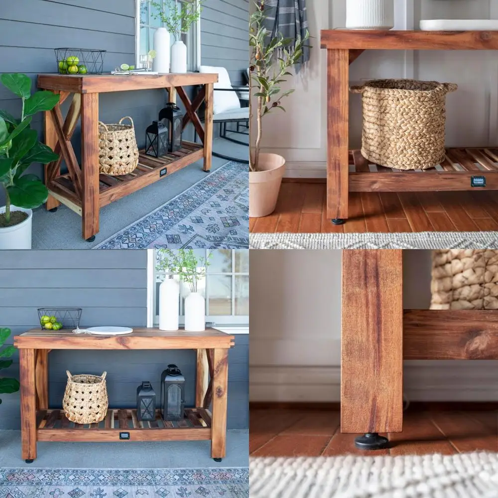 

48" Acacia Wood armhouse Narrow ole Table with Lower Slat Storage Shel, Water-Resistant Design or Patio, Deck, Entryway, Living