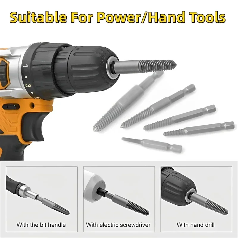 5 Pcs Screw Extractor Center Drill Bits Guide Set Broken Damaged Bolt Remover Hex Shank And Spanner For Broken Hand Tool