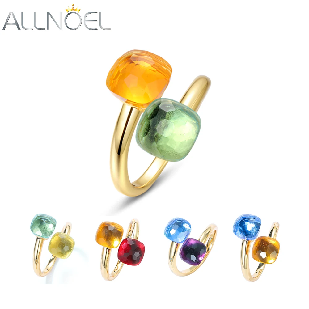 ALLNOEL Candy Style 925 Sterling Silver Resizable Rings For Women Green Blue Colorful Crystal Amethyst Unique Gifts Fine Jewelry