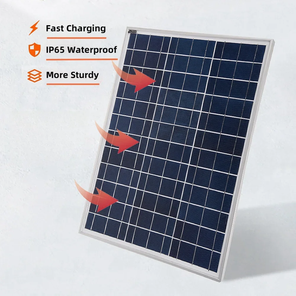 500W Solar Panel 12V Polycrystalline Silicon Solar Charging Panel Kit Outdoor Household Portable Rechargeable Solar Cell Charger