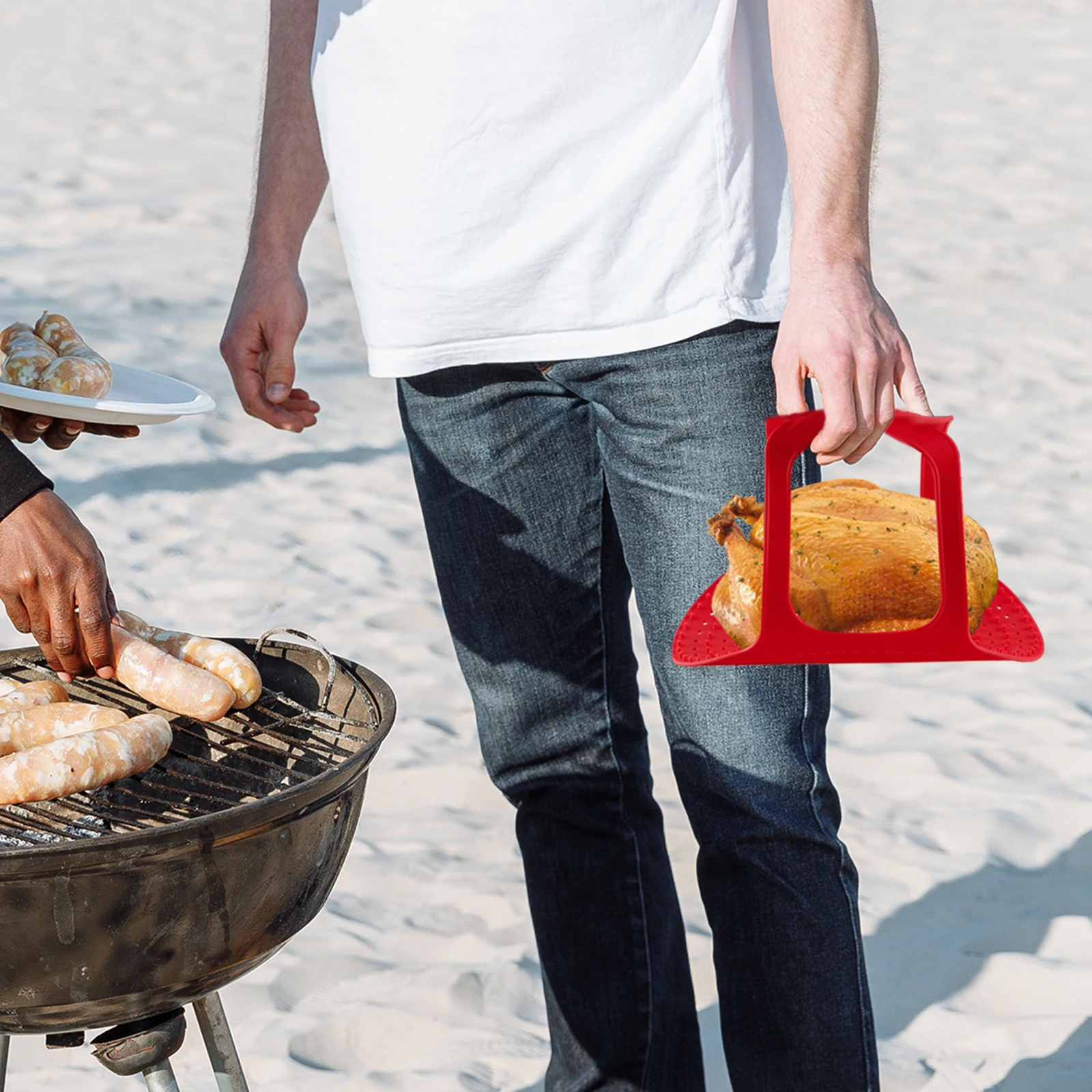 

Multifunctional Roasted Chicken Basket Red Silicone BBQ Tool H Outdoor Camping Picnic Nonstick Cooking Mat Oven Grill Cushion