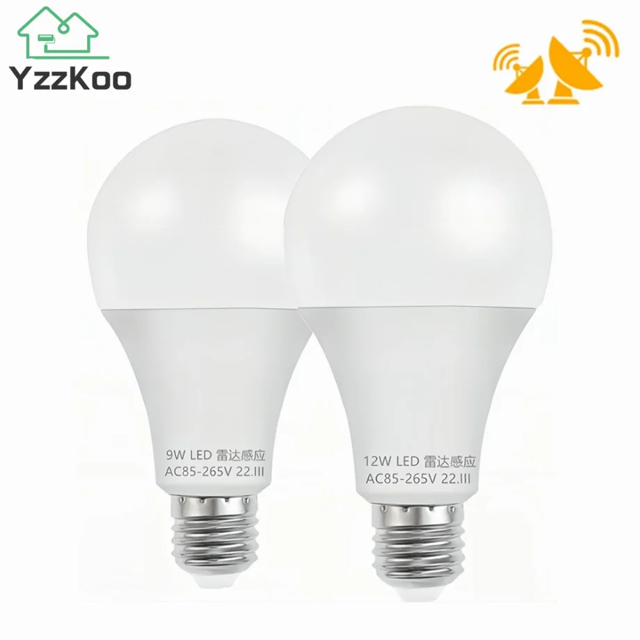 

E27 LED Radar Sensitive Light Bulb Energy Saving Auto On Off Smart Detection Motion Sensor Light 220V 85-265V 5W 7W 9W 12W Lamp