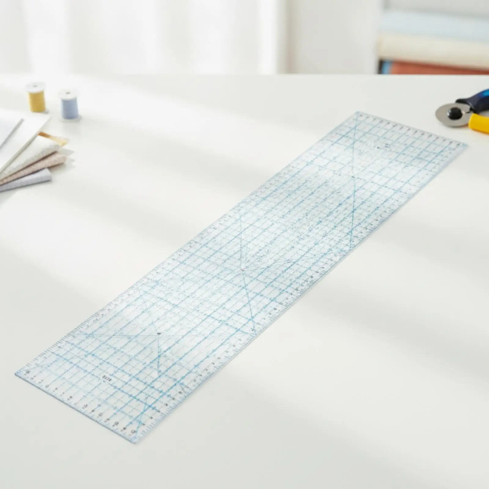 Quilting Ruler Clear Plastic Patchwork Sewing Template with Fine Blue Grid and Angle Markers for Fabric Crafting Accuracy