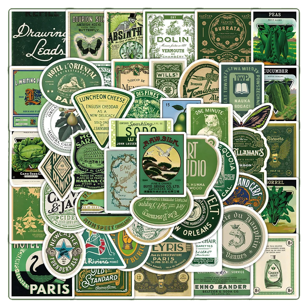 

10/30/63pcs Vintage Green Aesthetic Stickers INS Decoration Decal Graffiti Stationery Guitar Laptop Waterproof VSCO Sticker Pack