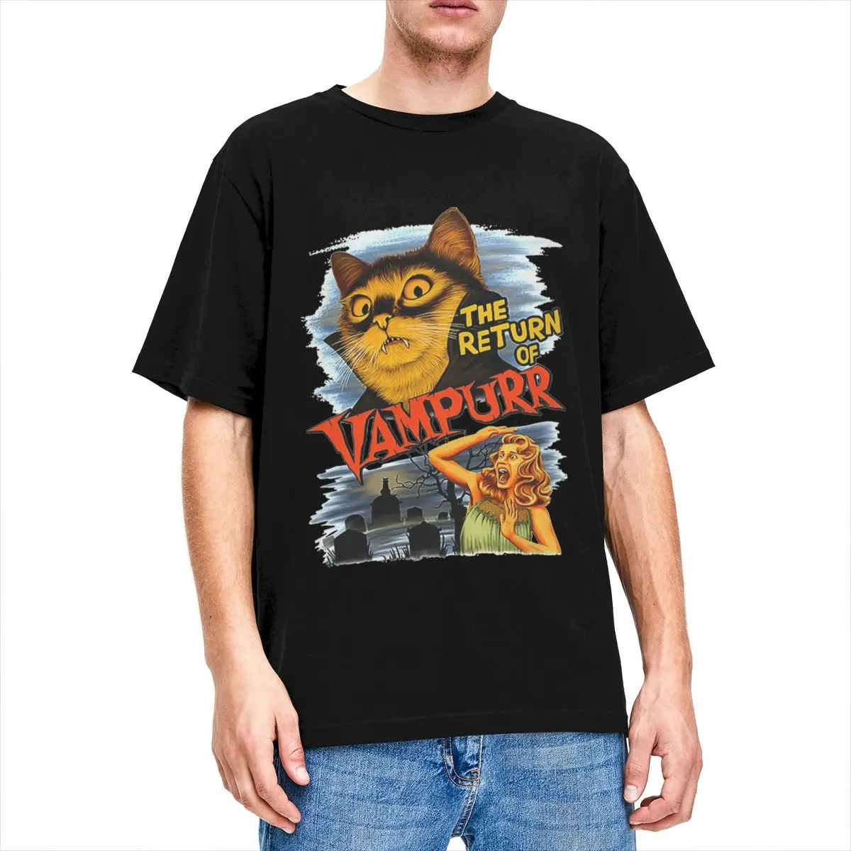 Cat The Return Of Vampurr T Shirt Accessories Men Women 100% Cotton Crewneck Horror Shirt Short Sleeve Clothing Graphic Printing