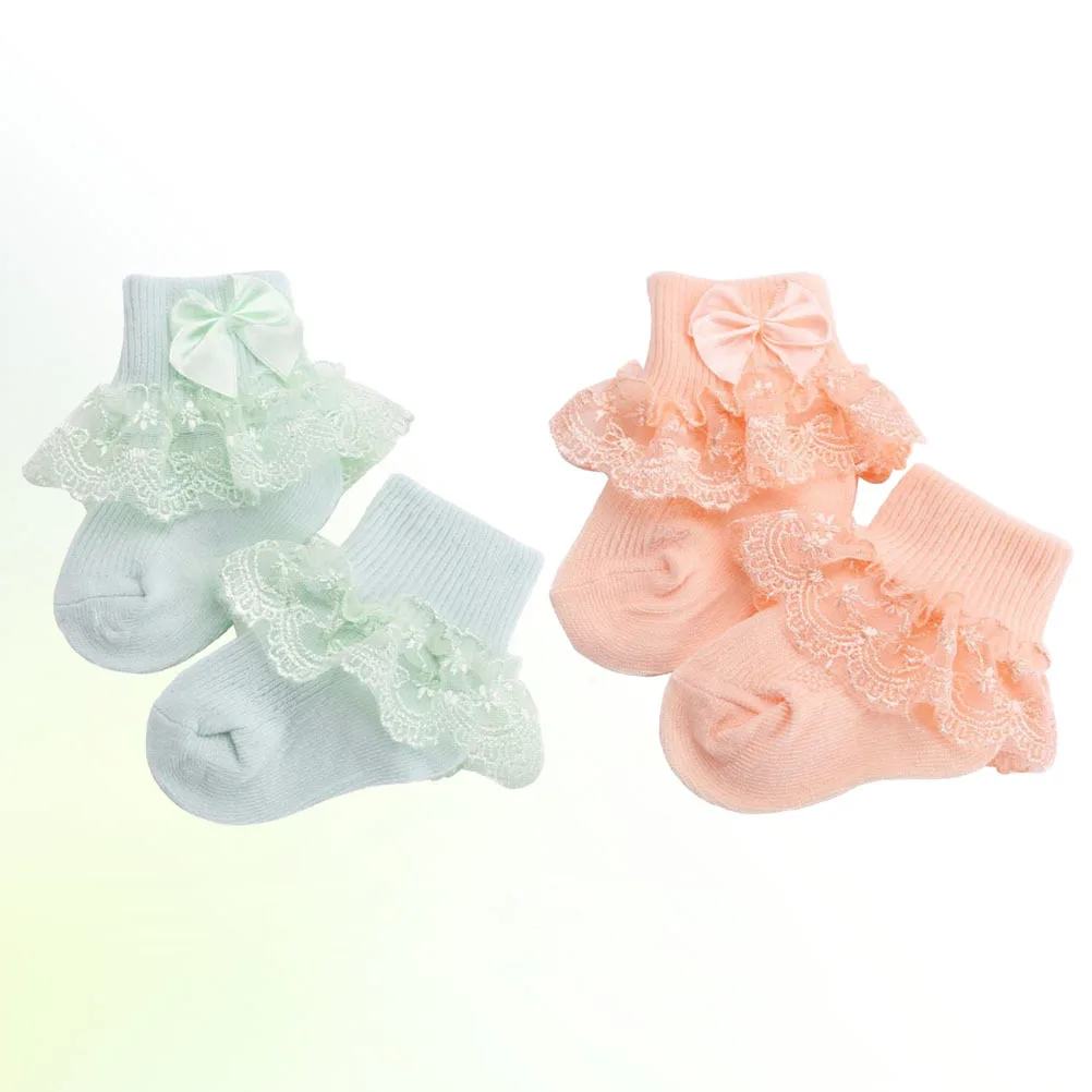 

2pcs Bow-Knot For Elastic Toddler Socks Warm Breathable Kids Socks Creative Design 1-2 Years Old Green Orange