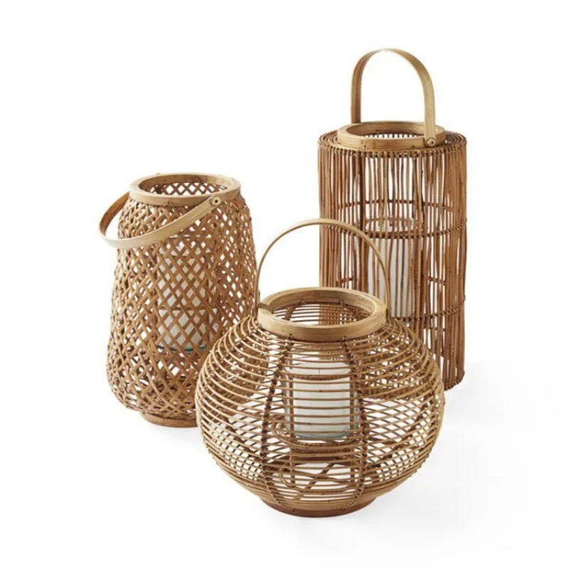Handmade Bamboo Rattan Woven Lampshade Retro Craft Lantern Wind Light Cover for Home Decor Wedding Party Ornament