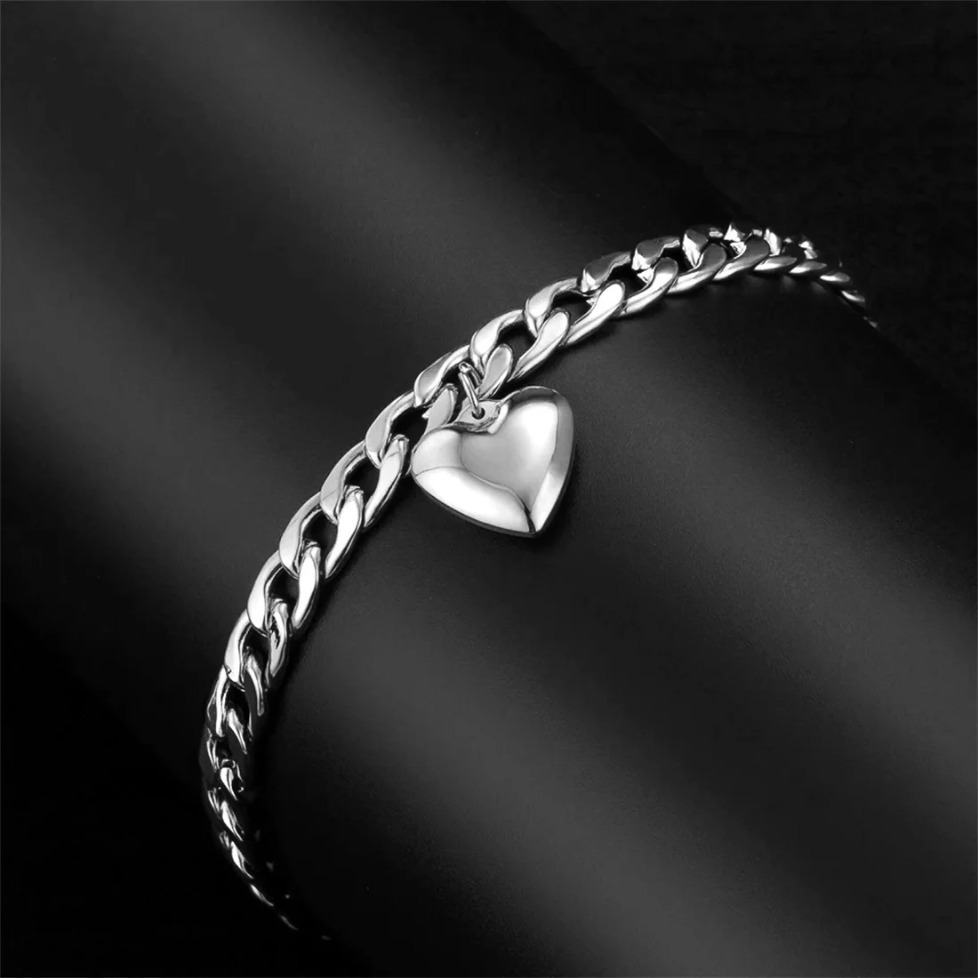 Heart Cuban Link Chain Anklet For Women Gold Silver Color Stainless Steel Foot Leg Ankle Bracelet Punk Summer Beach Jewelry Gift