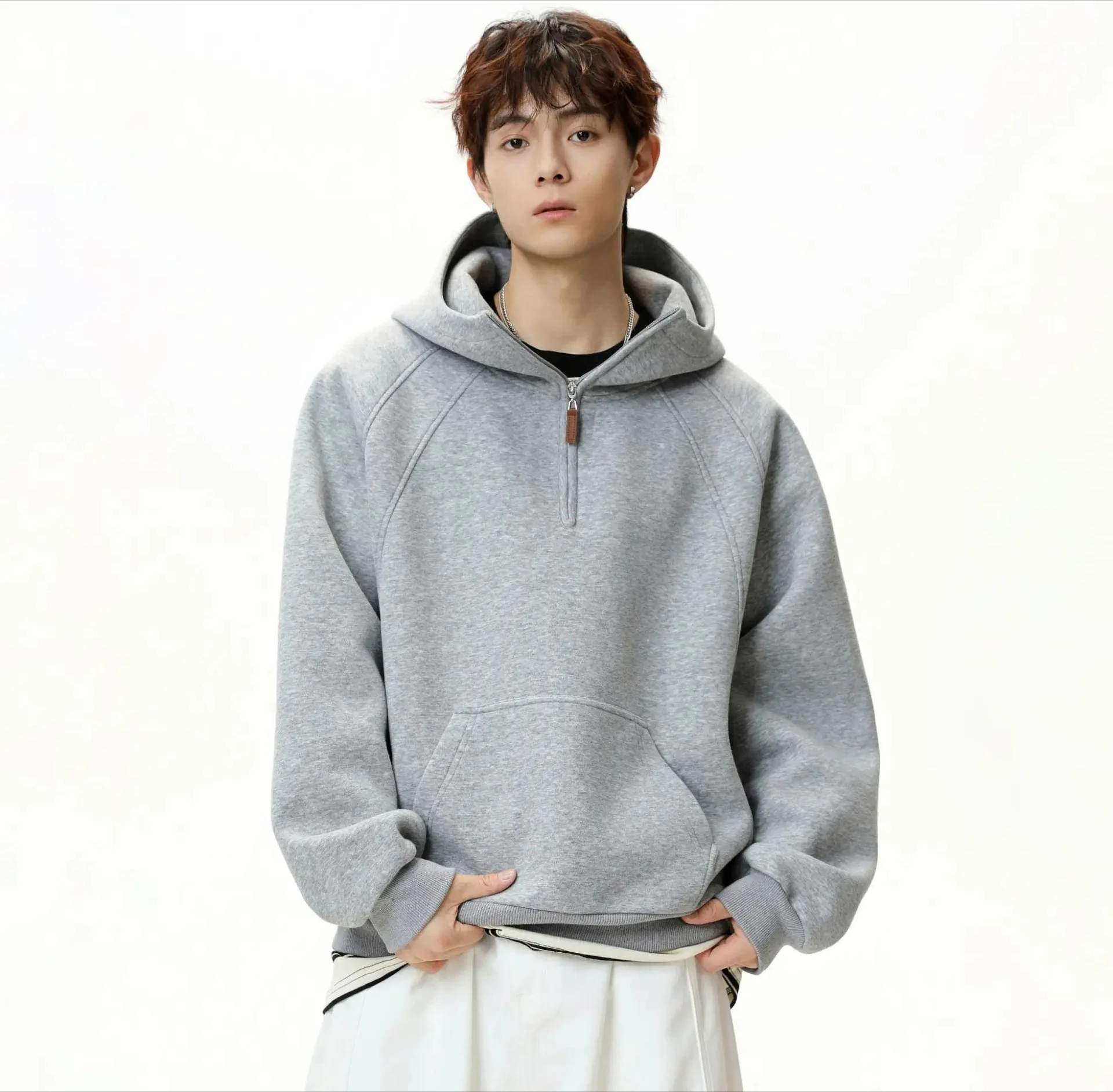 

Мужская толстовка с капюшоном, утолщенный пуловер с разрезом на половину молнии, куртка с рукавами реглан на половину черепахи, новая мода осень-зима