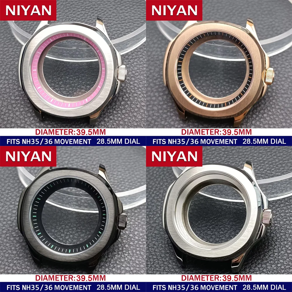 

39.5mm watch men's steel case have inner ring FIT NH35 NH36 movement Watch Parts For Sapphire Glass Wristwatches Watch Box