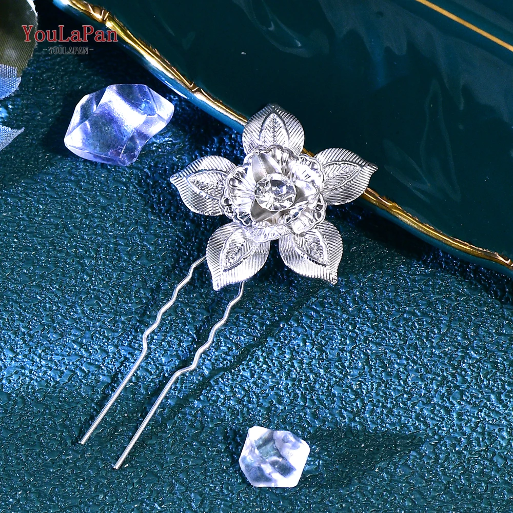 YouLaPan Alloy Flower Bride Hairpins Silver Color U-Shape Clips Wedding Hair Accessories Handmade Women Hair Forks HP776