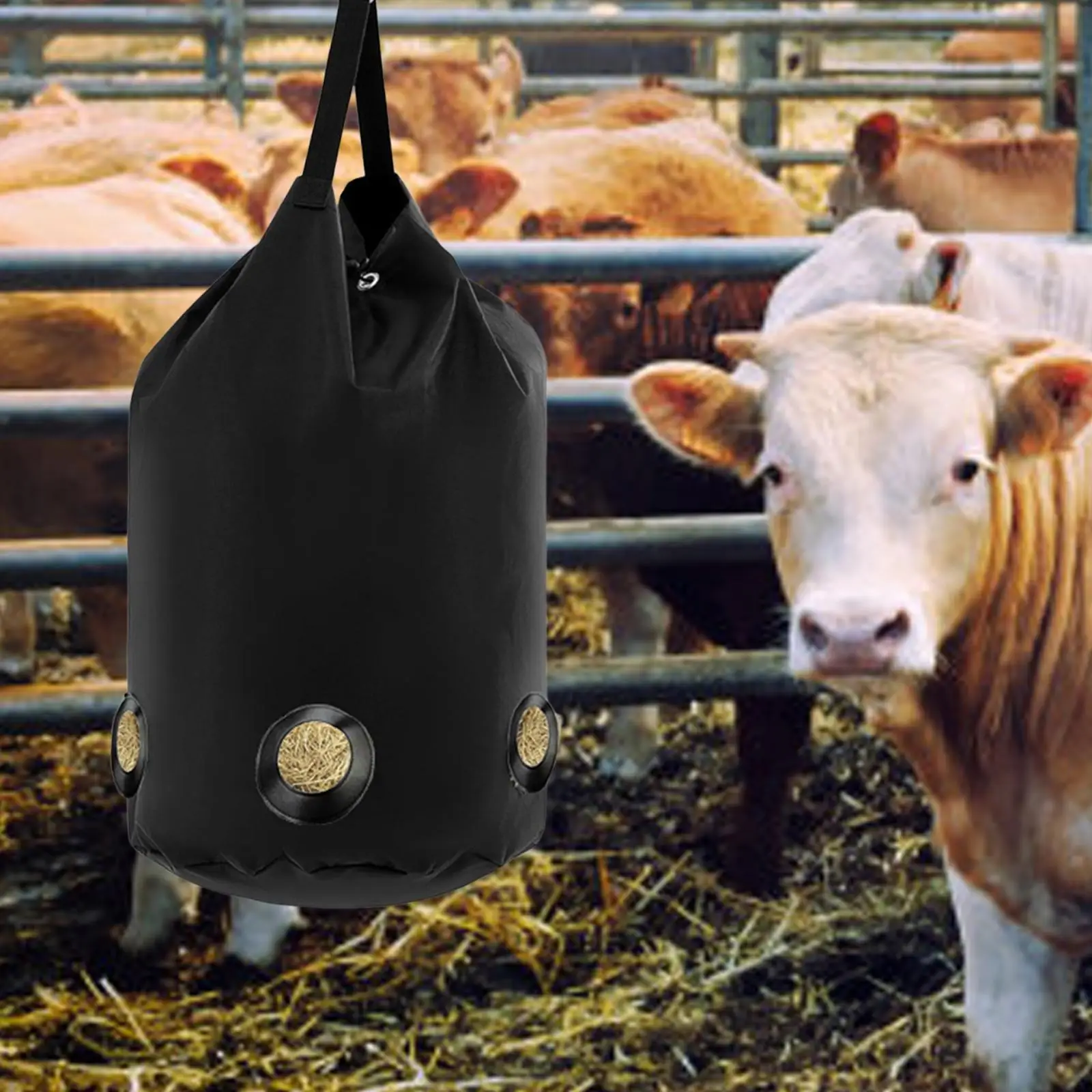 Horse Hay Bag Hanging Pouch Feeding Supplies Reusable Multi Holes Hay Feeder Oxford Cloth Hay Holder Storage bag Container