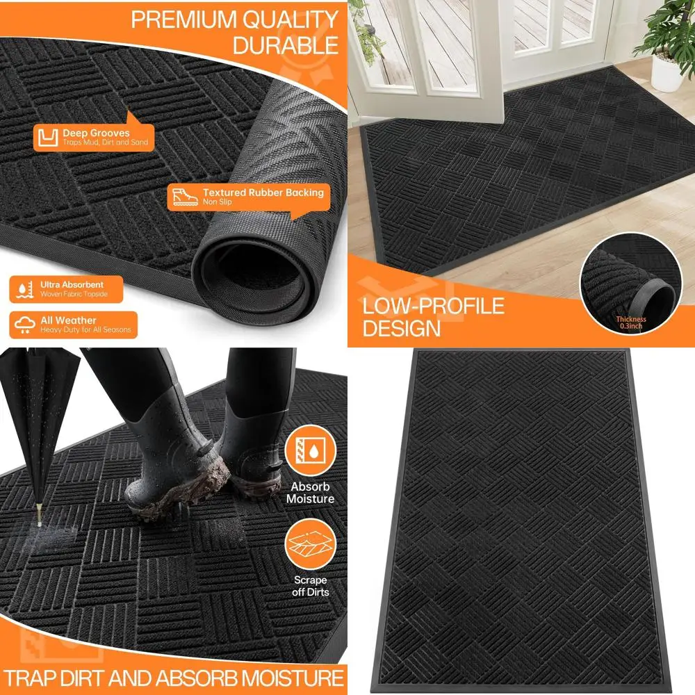 

Коврик для входной двери 5x3 фута с резиновой основой, нескользящий, супервпитывающий, для дома и офиса, черный