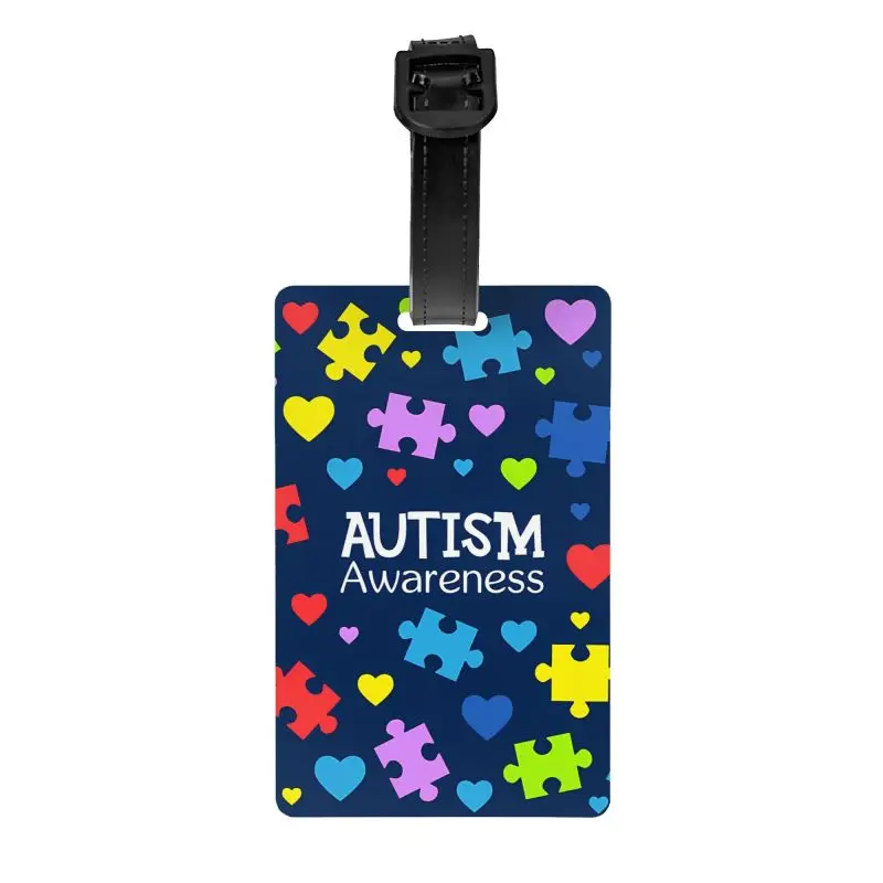 Autism Awareness Colorful Puzzle Pieces Luggage Tags for Suitcase Portable Baggage Tag with Name Card Privacy Cover ID Label