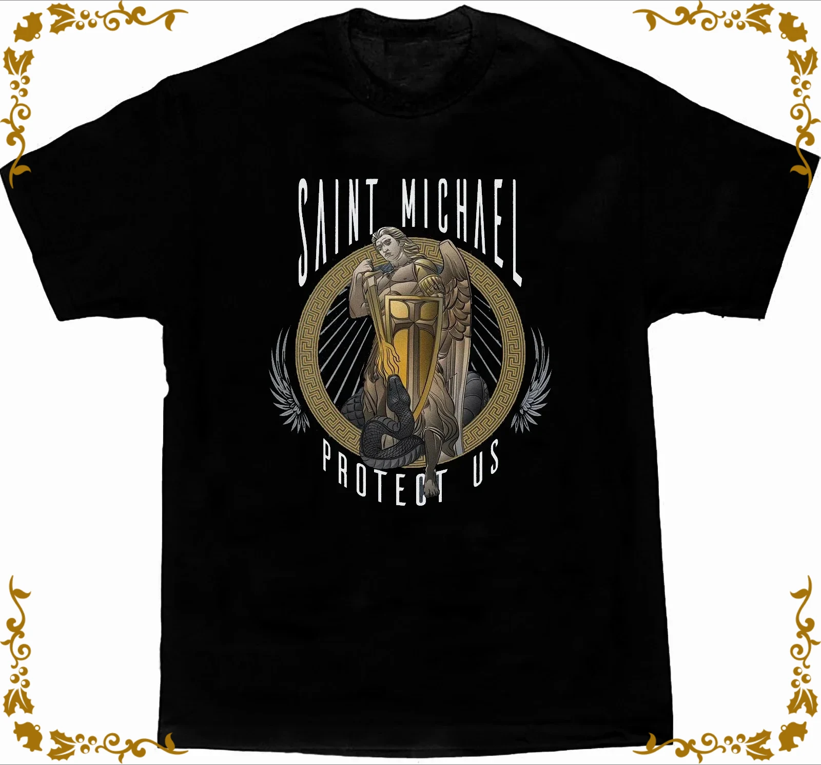 The Archangel Saint Michael Protect Us Catholic Christians T-Shirt 100% Cotton O-Neck Summer Short Sleeve Casual Mens T-shirt