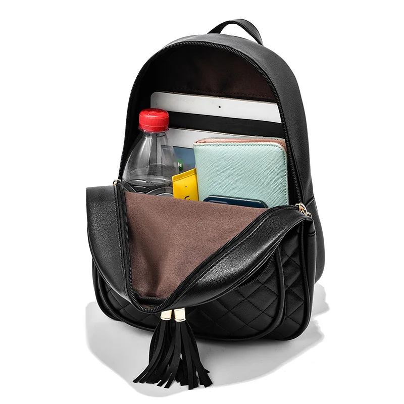 3pcs Argyle Quilted Backpack, Fashion Mini Daypack With Wristlet Clutch Bag And Credit Card Holder