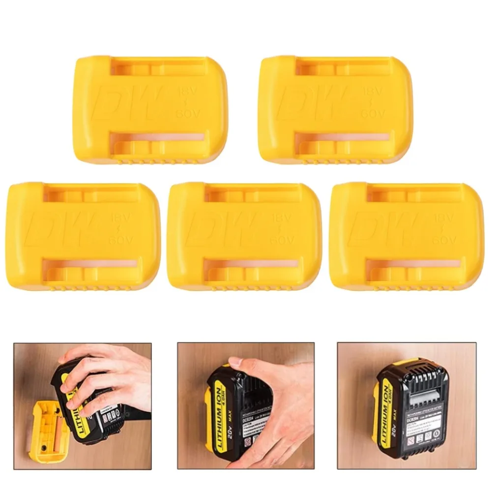 

5pcs Holder Wall Storage Mounts for Dewalt 18V 20V 60V Battery Stander Mount Display Hanger Dock Battery Belt Buckle yellow