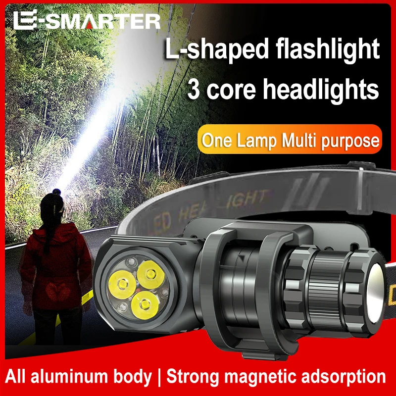 ESMARTER 3LED Mini Headlamp Powerful 3000LM Waterproof Flashlight Rechargeable 18350 Battery Head Torch Camping Fishing Lanterns