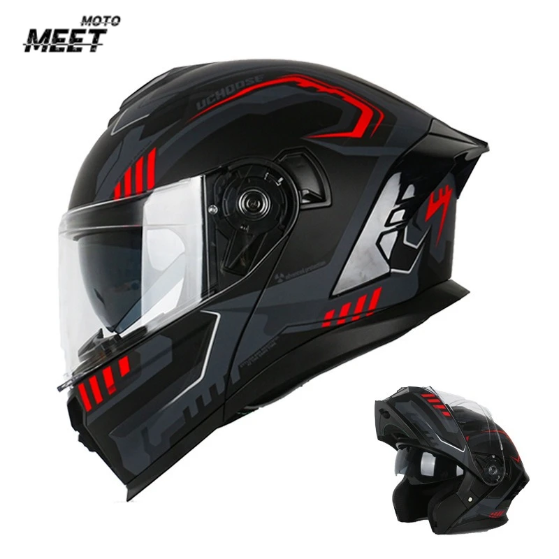 

Motorcycle Full Face Helmet Men Women Fashion Dual Lens Helmets Motocross Racing Modular Flip Up Casco Moto