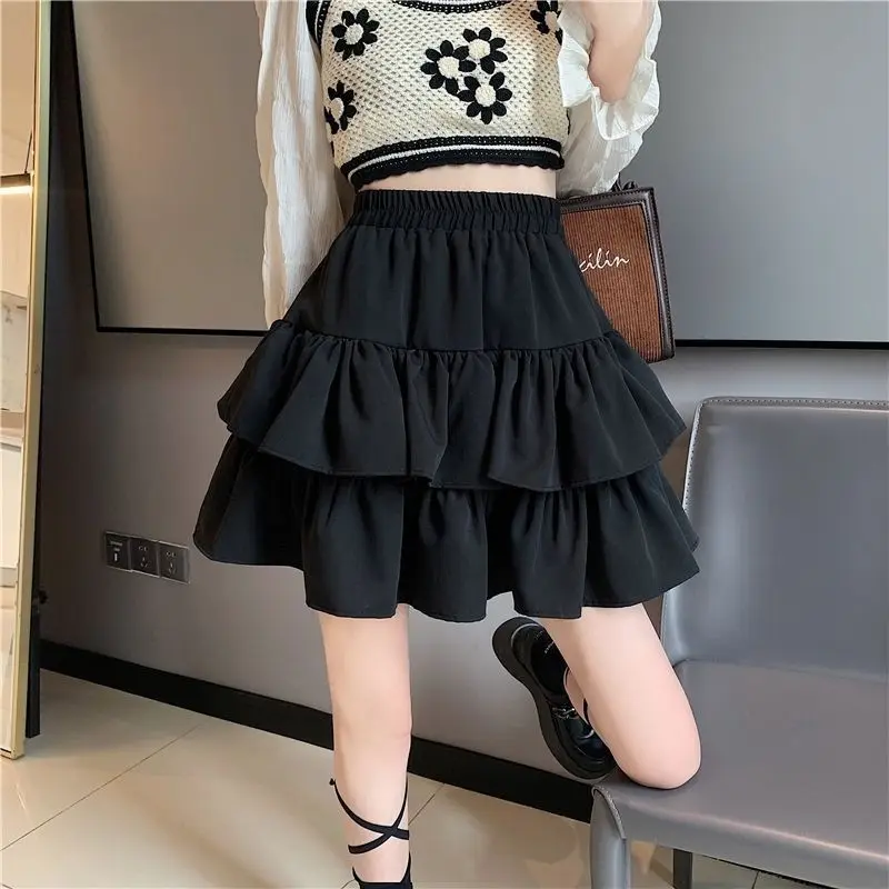 Summer New High Waist Pleated Patchwork Trend Half Skirt Solid Ruffle Edge A-line Fluffy Short Skirt Sweet Fashion Women Clthing