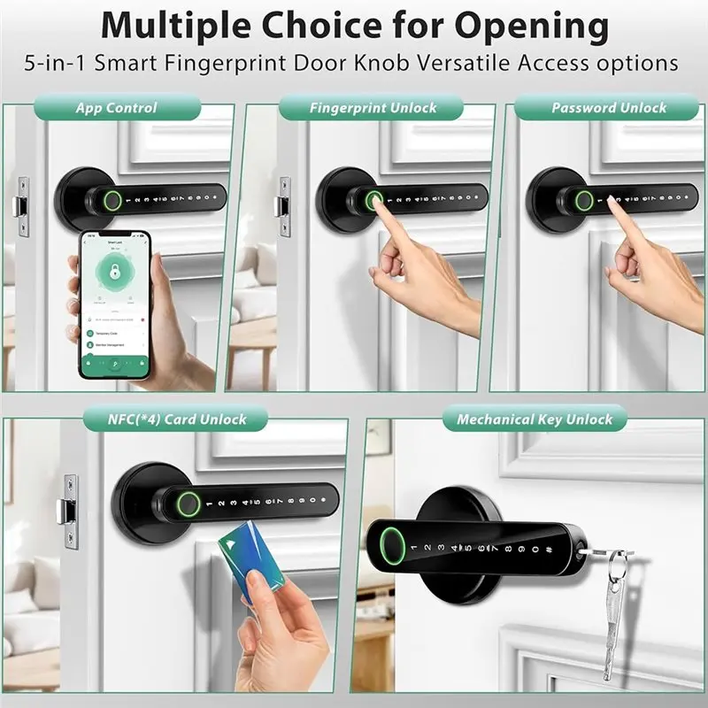 B63B-Keyless Entry Door Locks With Handle, Fingerprint Door Lock For Bedroom, APP Controlled Wireles Smart Door Lock