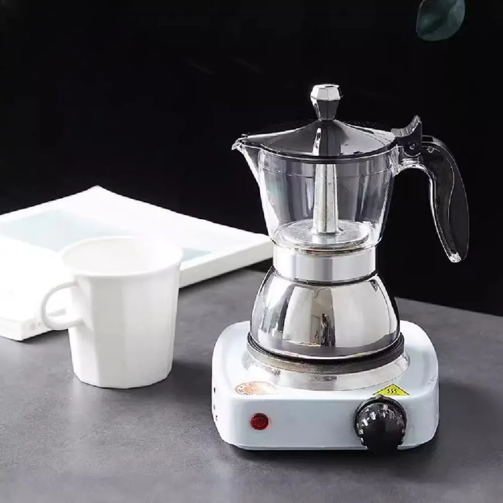 4/6 Cups Visible Moka Pot Stainless Steel Universal Coffee Maker Pot Transparent Pot Body Espresso Italian Coffee Machine