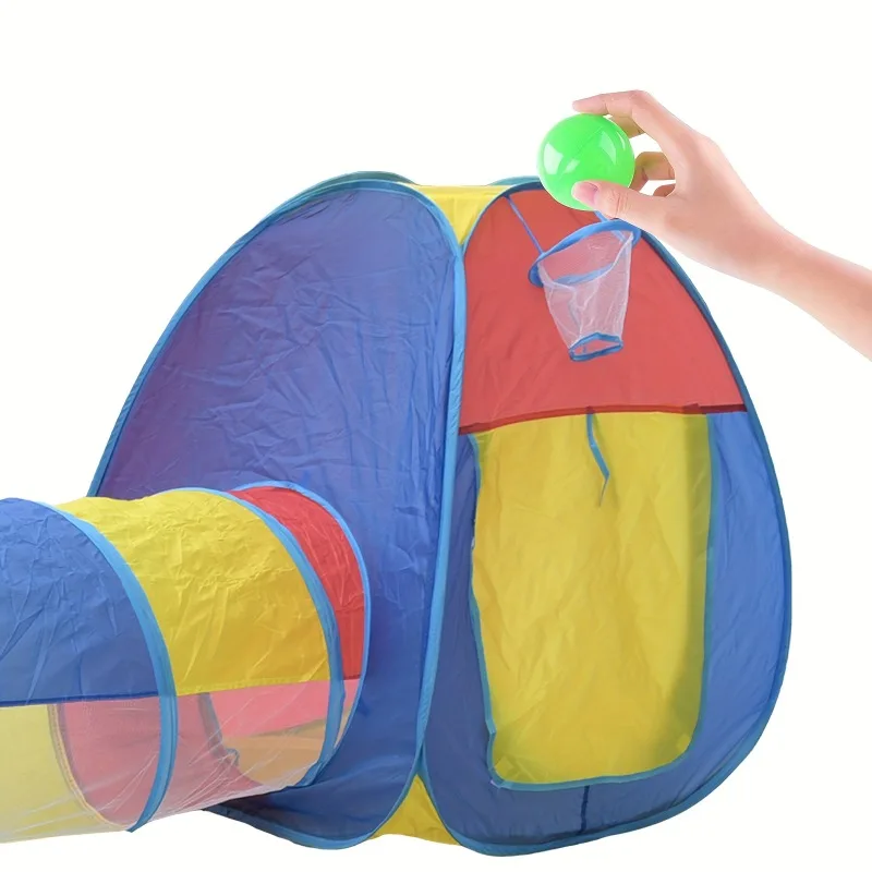 Kinderspielzelt 3in1 mit Tunnel-Ballbecken, Spielzeug für drinnen und draußen, robuster Polyester-Stahlrahmen für Kleinkinder, Jungen und Mädchen, Geschenkidee