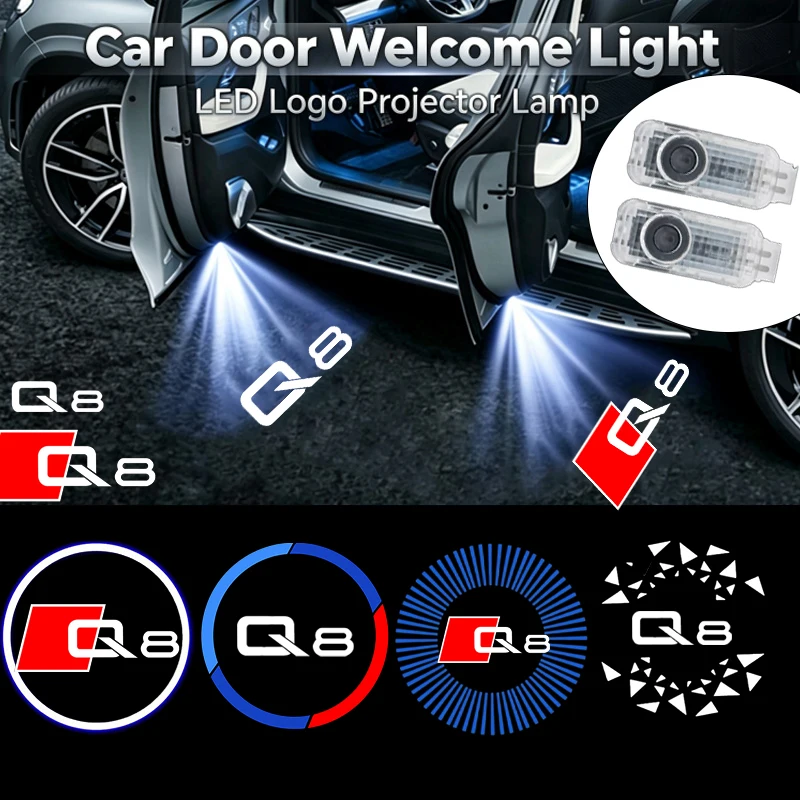 2Pcs HD LED Car Door Courtesy Logo Welcome Ghost Shadow Projector Lamps Styling Replacement For Audi Q8 Auto Decor Accessories