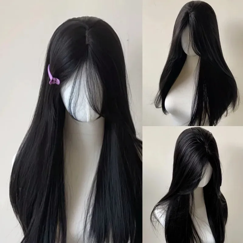 

Midsummer Wig for Women Long Black Straight Wig Headband Wig Black Brown Center Parting Natural Simulation hair for Daily Use
