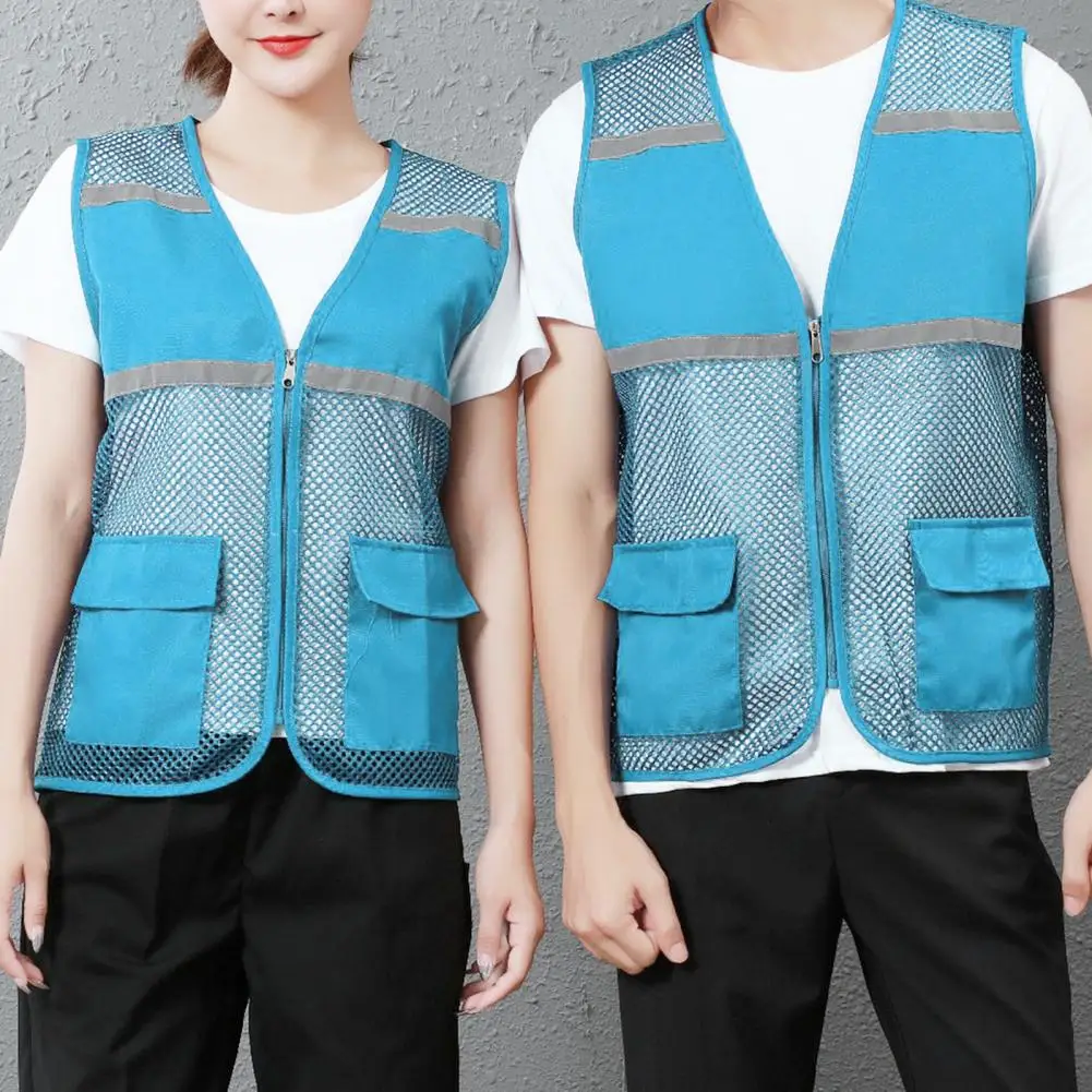 Hiking Vests See-through Loose Fit Women Men Work Vest Reflective Strip Non-fading Cardigan Volunteer Vest Coat Sports Waistcoat