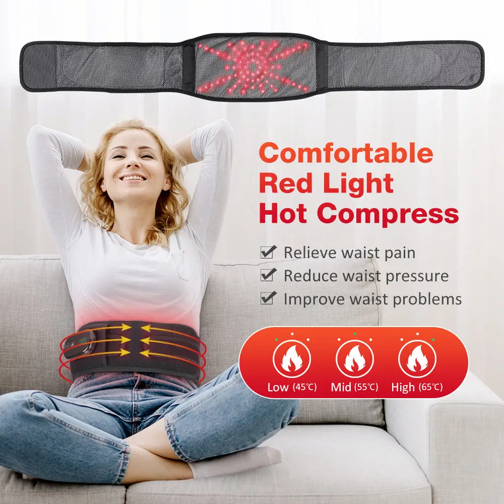 Rechargeable Heated Massage Belt 102pcs Red Light Beads Dual Motor Vibration Electric Heating Waist Massager with Extend Belt