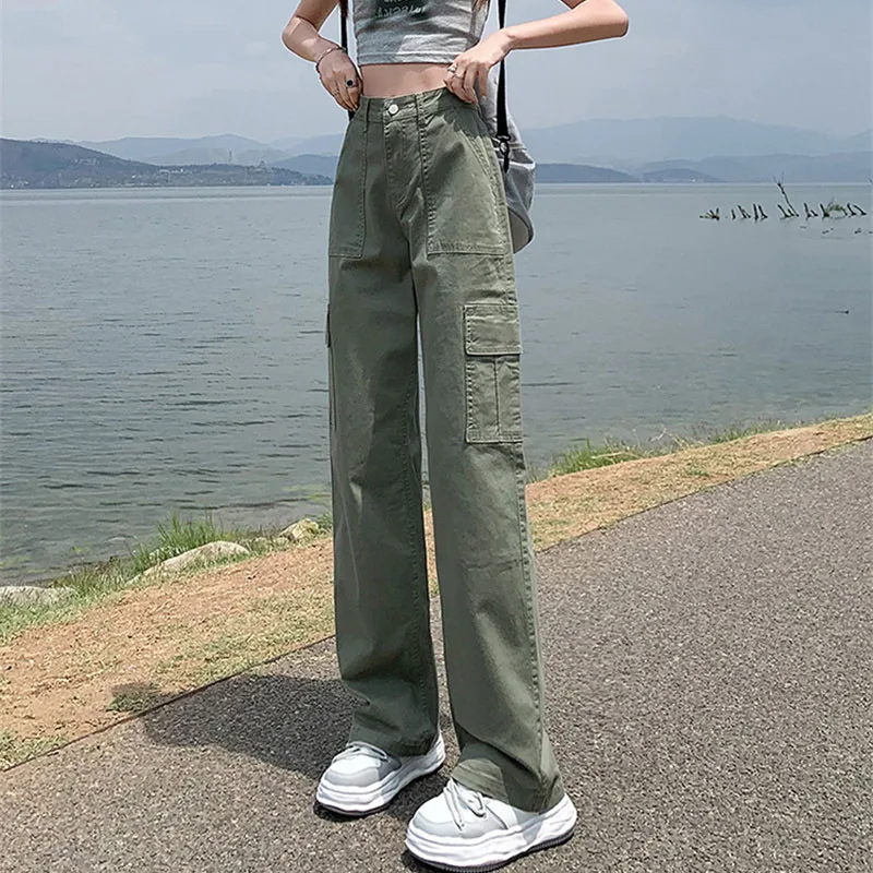 Streetwear Women Cargo Pants Outdoor Straight Pants Girl Multi-Pocket Chic Ladies Cotton Wide-leg Casual Trousers Spring Summer