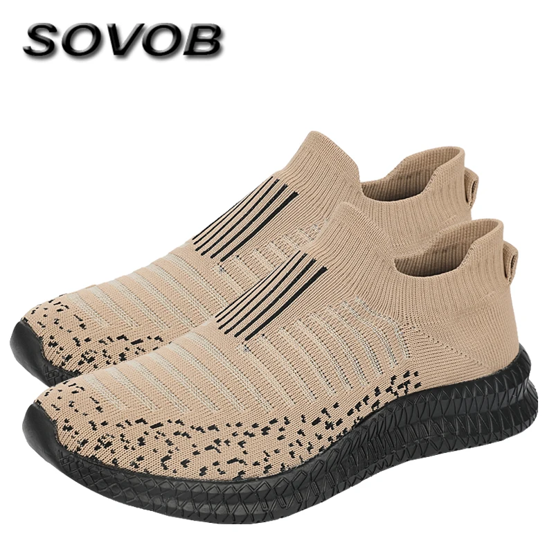 

Cheap Khaki Sock Shoes For Men Big Size 38-48 Low Cut Breathable Mesh Men's Casual Sneakers Comfortable Light Man Sock Sneakers