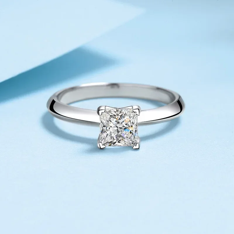 Princess Square1/2 Carat Moissanite Ring Women, Sparkling Pt950 Platinum Diamond Wedding Rings Fine Jewelry Girlfriend Gift