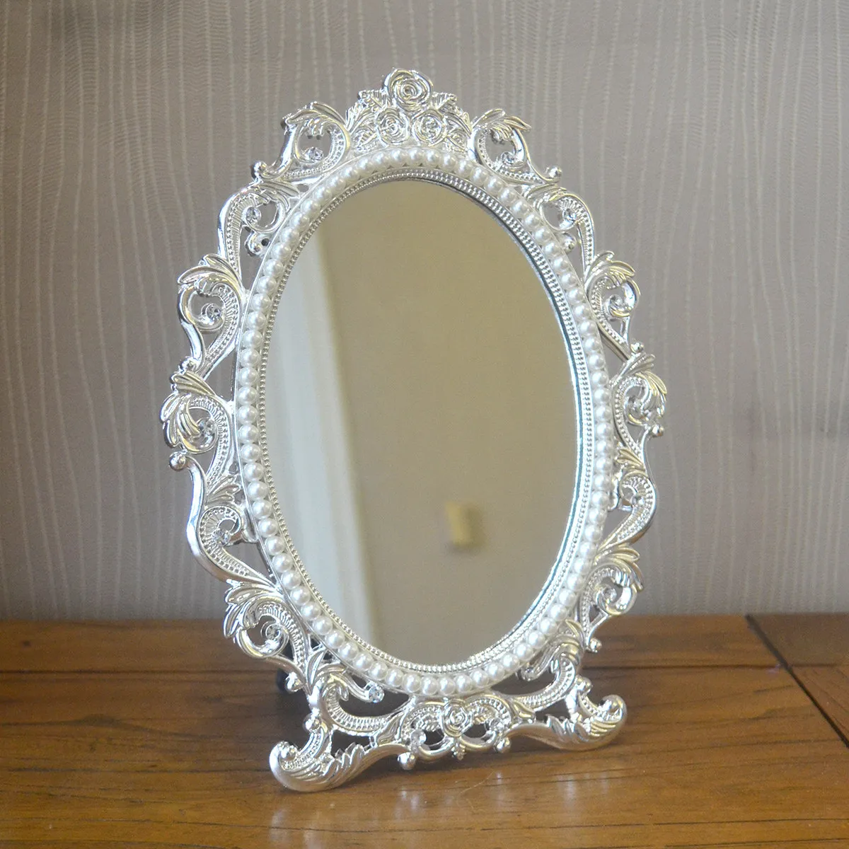 European Classic Gold and Silver Desktop Desktop Makeup Mirror Home Dressing Mirror Decoration