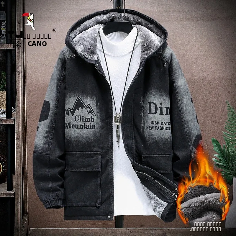 

Утепленная флисовая куртка с капюшоном для подростков, зимнее теплое хлопковое пальто, молодежная модная верхняя одежда, повседневная свободная куртка в джинсовом стиле