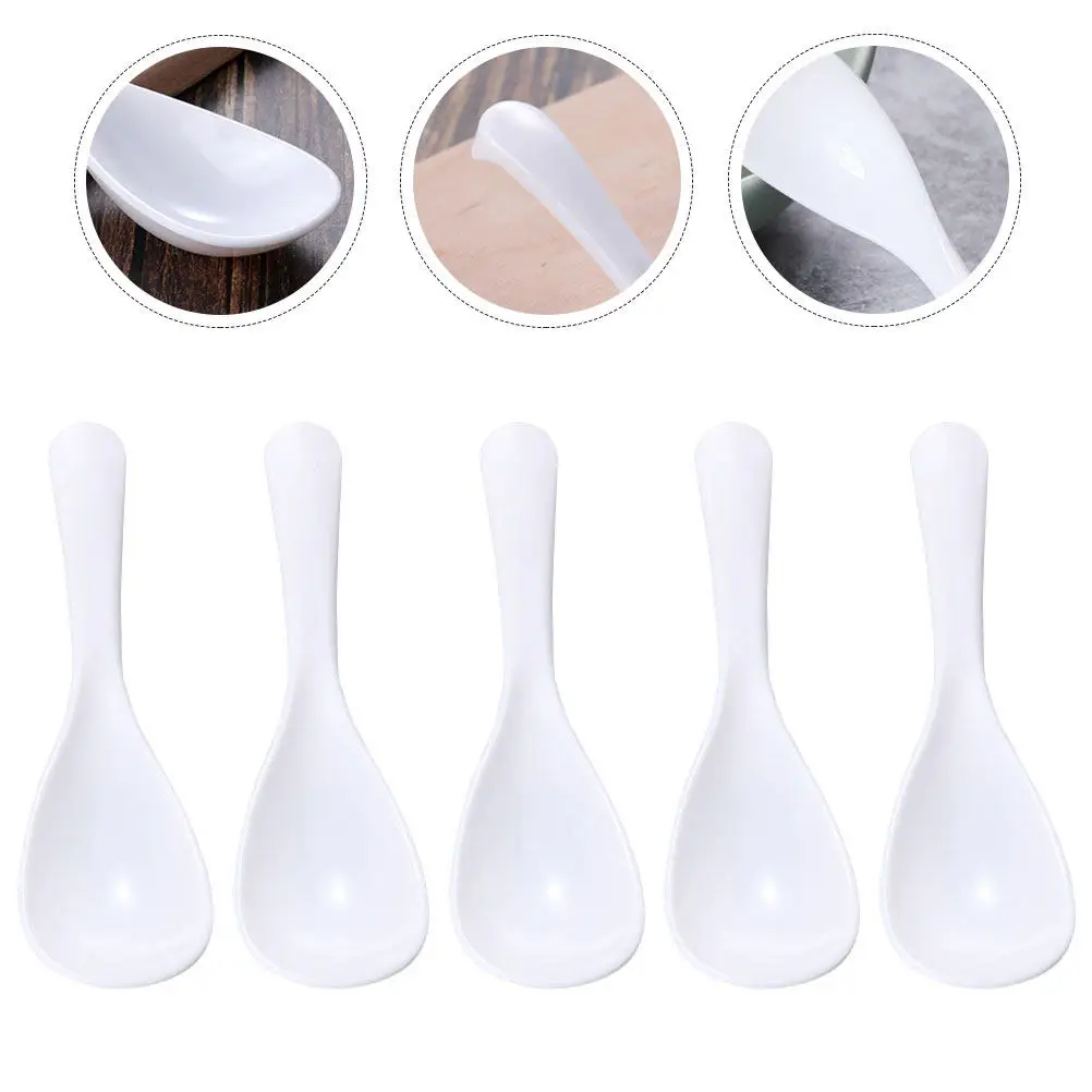5Pcs Plastic Soup Spoons Small Scoop White Smooth Polished Surface Hand Feel Household Kitchen Soup Spoons Household Small Scoop