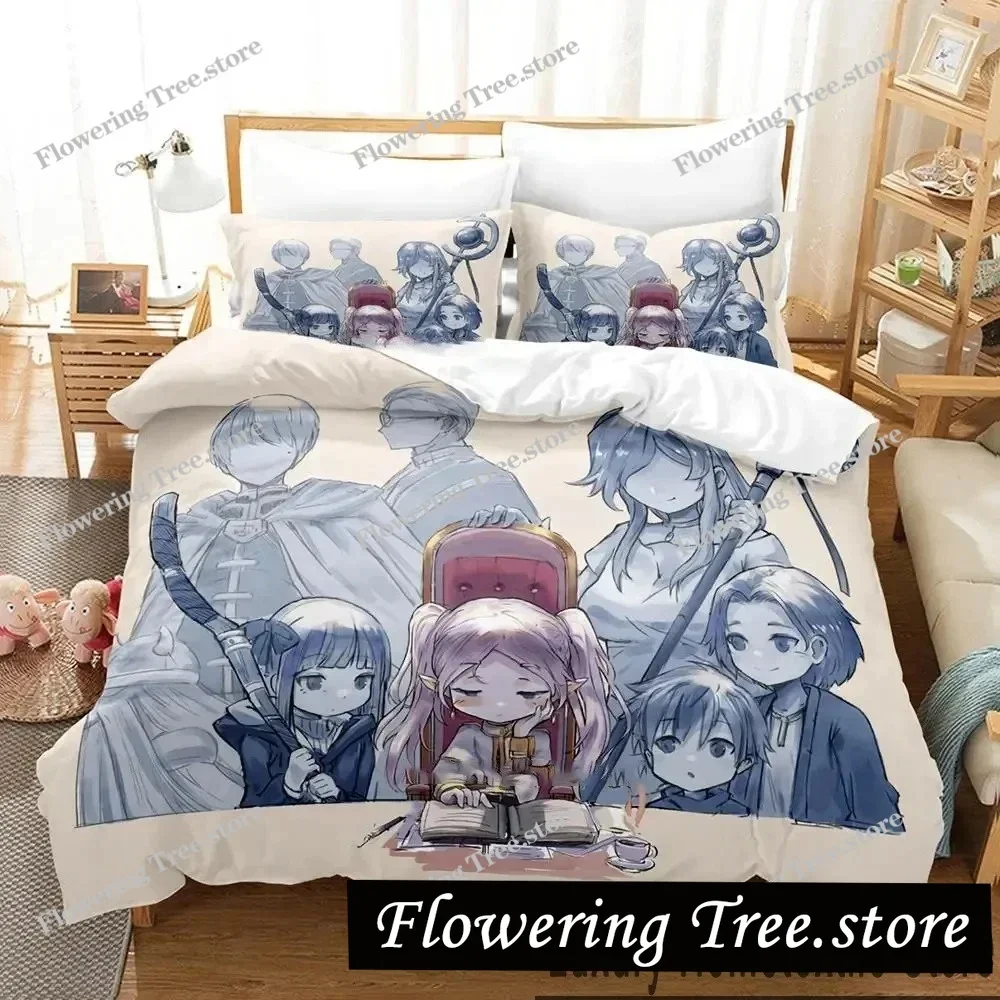 3D Print Anime Frieren Bedding Set Boys Girls Twin Queen King Size Duvet Cover Pillowcase Bed Boys Adult Home Textileextile