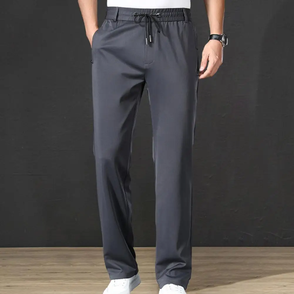 

Men Trousers Stretchy Men's Casual Pants with Pockets Fast-drying Straight-fit Trousers for Comfortable All-day Wear Stretchy