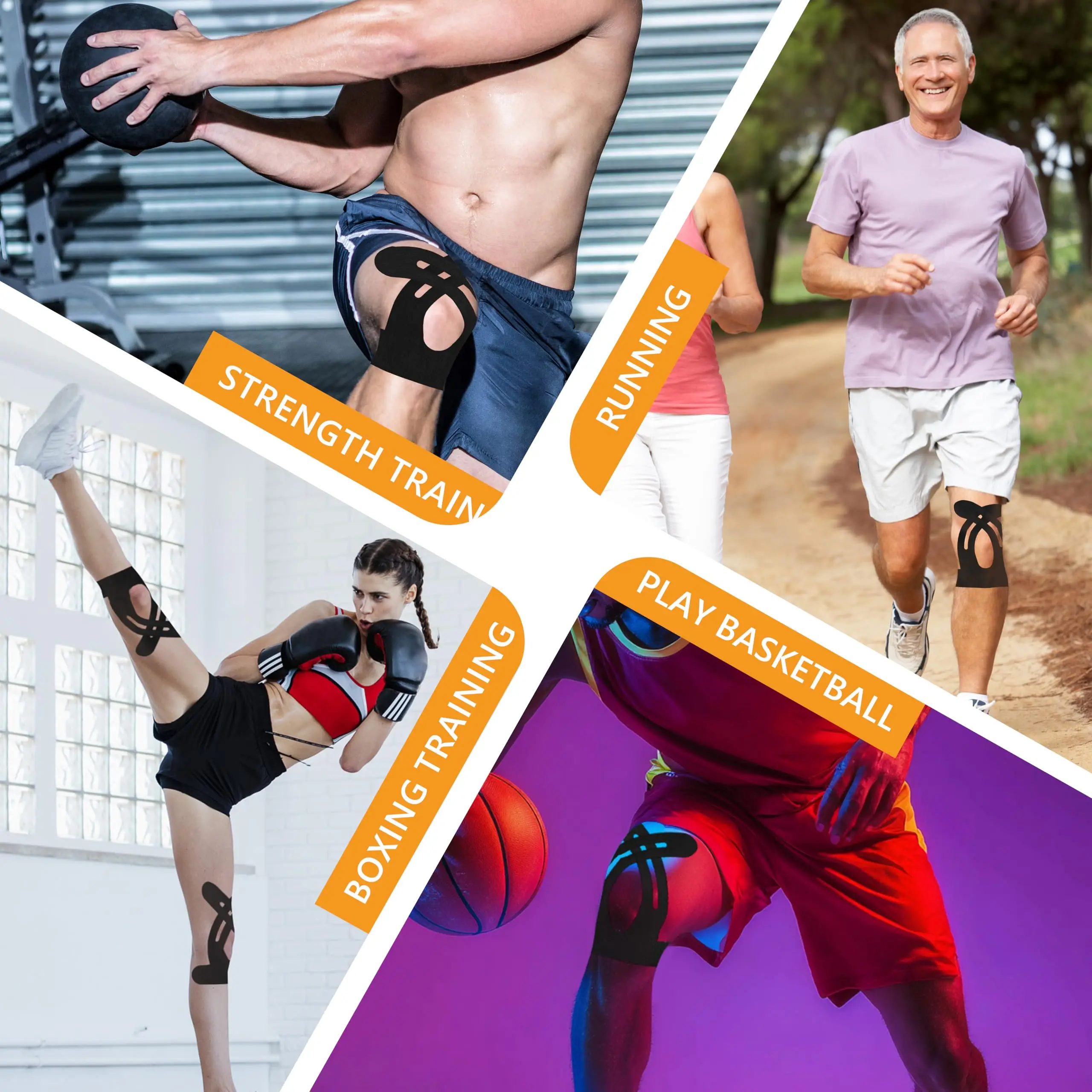 Vorgeschnittenes Kinesiologie-Tape für Knie, wasserdichtes, elastisches, atmungsaktives Knie-Tape, Sporttape, bietet Unterstützung und Stabilität beim Laufen. – Detail 6