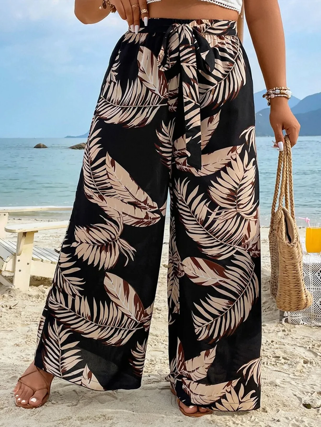 Große Damenhose in Übergröße, lässige Hose mit weitem Bein, hohe Taille, gerades Bein