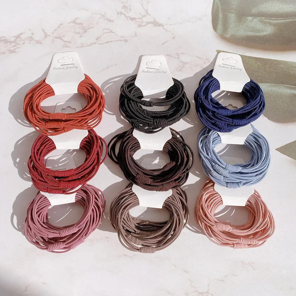 10Pcs/Set Women\'s Solid Color Elastic Hair Rope Rubber Band Headband Ponytail Fixer Hair Girl Hair Accessories Tools Wholesale