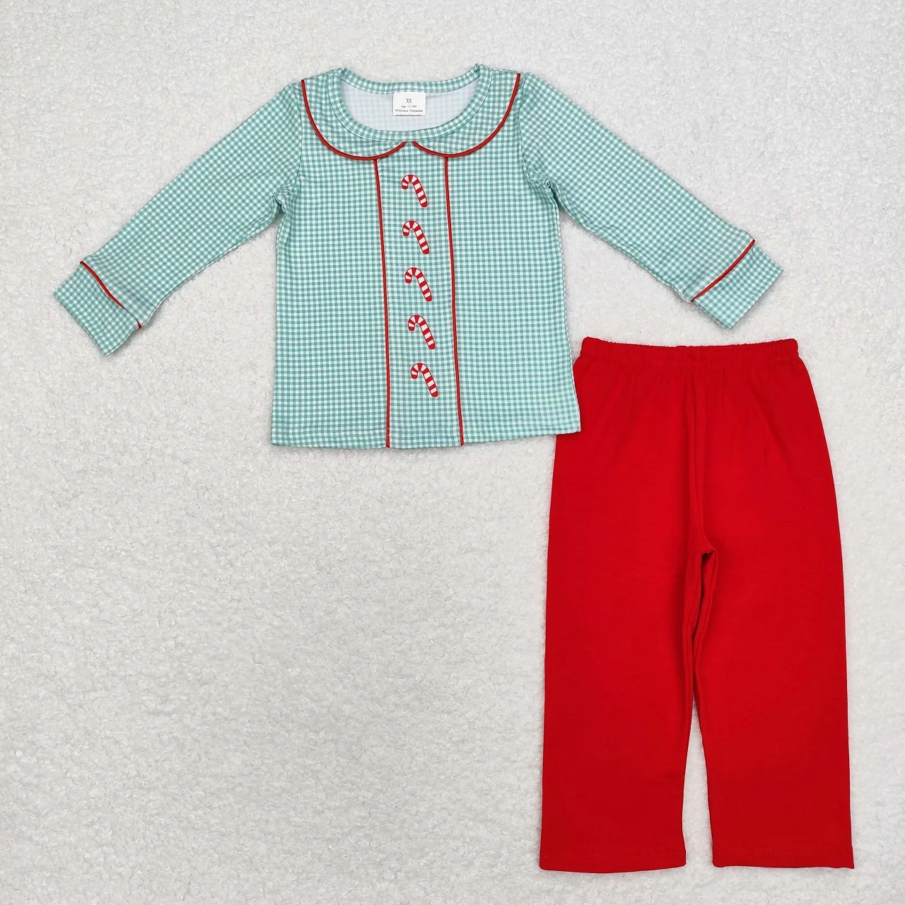 Wholesale Kids Toddler Christmas Outfit Children Set Long Sleeves Green Plaid Shirt Red Cotton Pants Baby Boy Sleepwear Pajamas