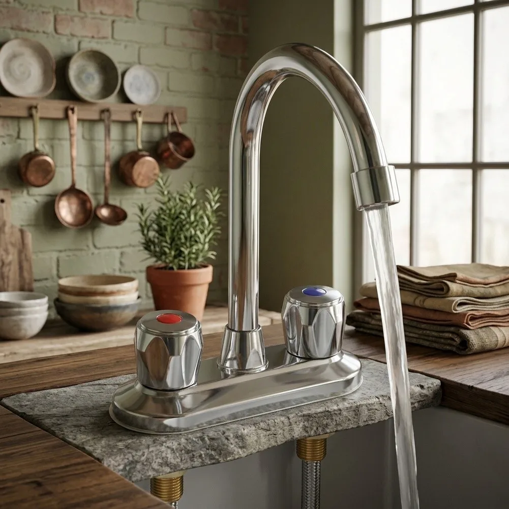 Zinc Alloy Bathroom Sink Faucet Dual Handle Deck Mounted Water Mixer Tap Compatible with Standard 100mm Center Distance