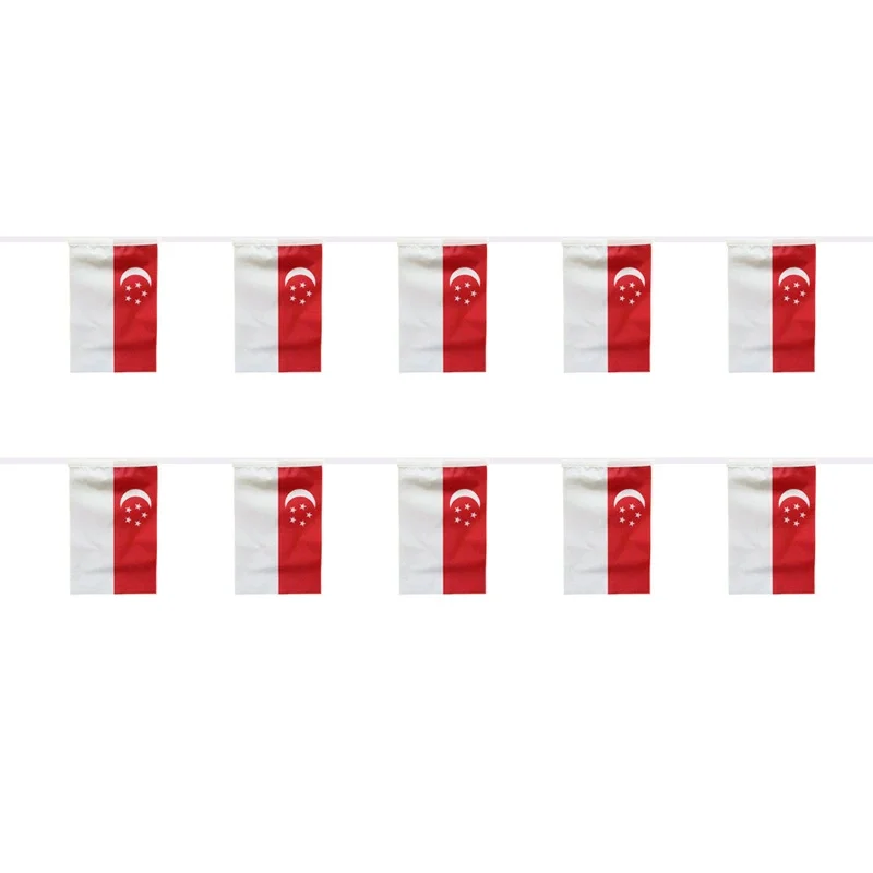 (SKY FLAG)Singapore Bunting Flags 14x21cm 20pcs/lot Singapore String Flags Pennant Banner for Festival Party Decoration