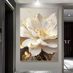 Full Square Round Drill Gold Leaf White Flowers Modern Diamond Painting Cross Stitch Kit Mosaic Embroidery Rhinestone Home Decor